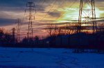 Train passing by at the sunset